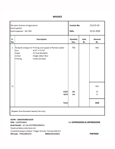 director agriculture invoice