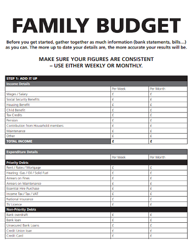 editable family budget planner