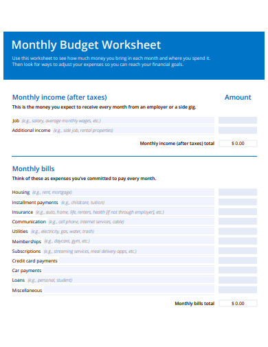 editable monthly budget worksheet