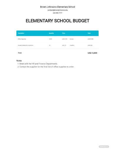 elementary school budget templates