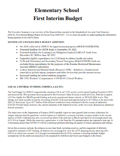 elementary school first interim budget