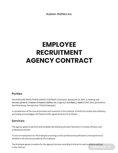 Employee Recruitment Agency Contract Template 