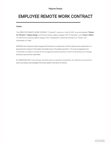 employee remote work contract template