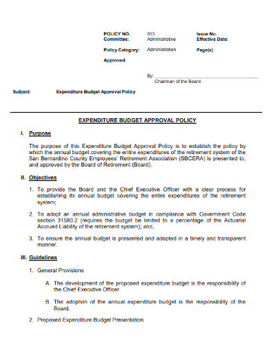 expenditure budget approval policy