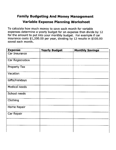 family budgeting management planning worksheet