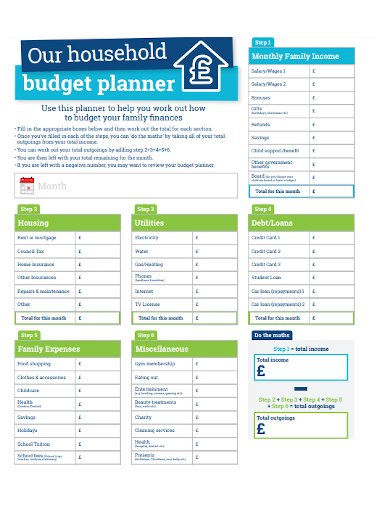 family household budget planner