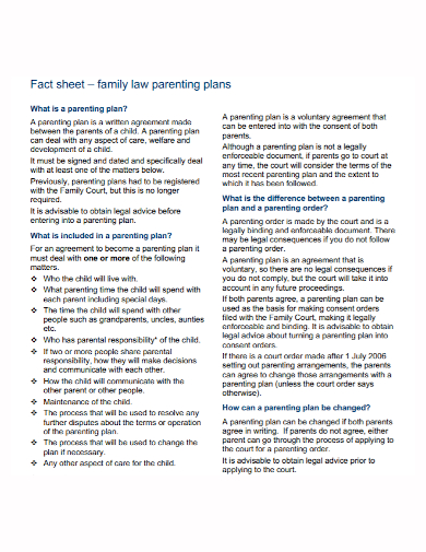 family law parenting care plan