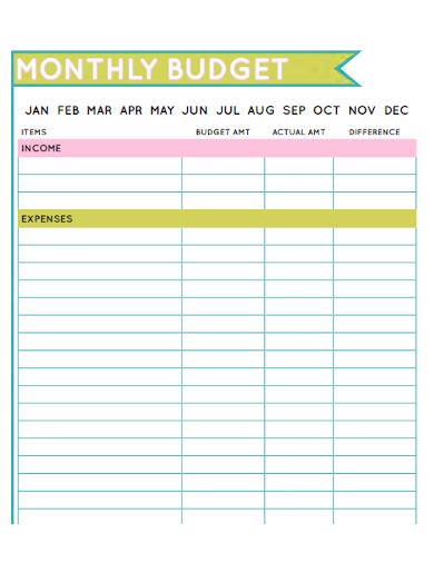 family monthly budget planner