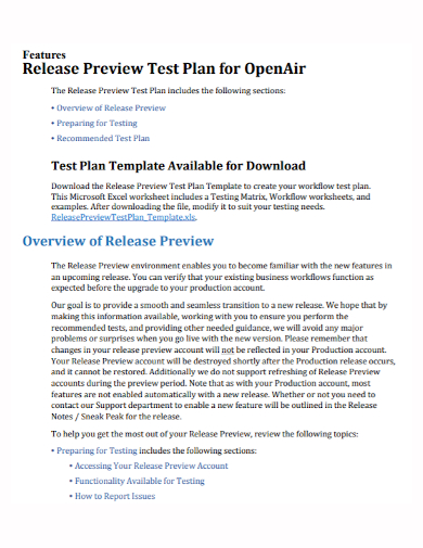 feature release test plan