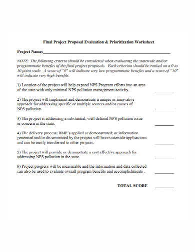 final project proposal evaluation worksheet