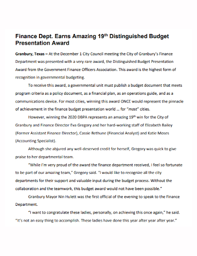 finance budget presentation