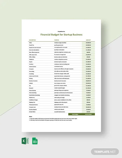 financial budget for startup business