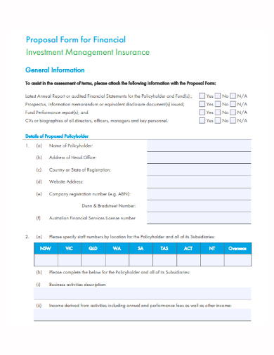 financial investment proposal form