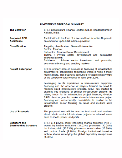 financial investment proposal