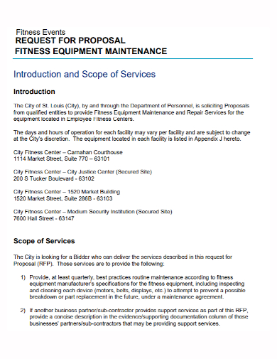 fitness event maintenance proposal