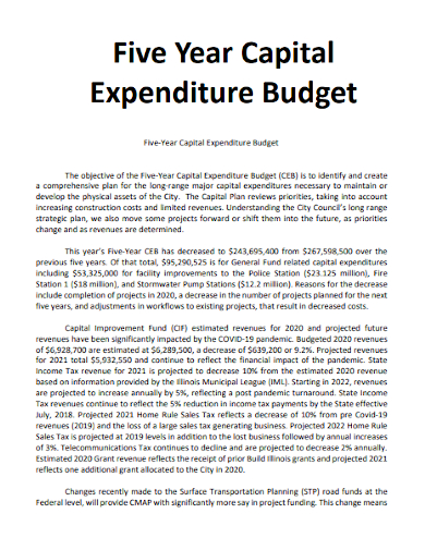 five year capital expenditure budget
