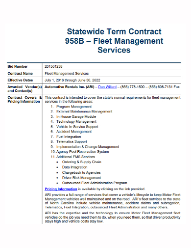 fleet management contract