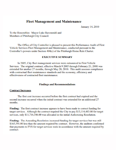 fleet management maintenance contract