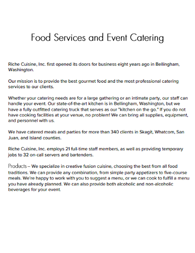 food services and event catering proposal