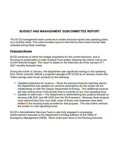formal monthly management budget report