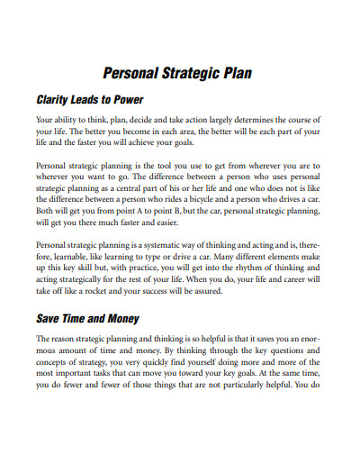 formal personal strategic plan
