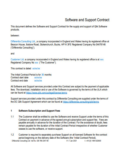 formal software support contract