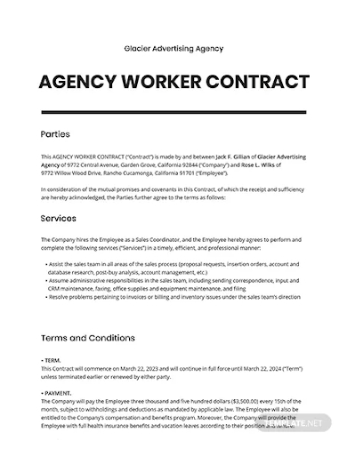 free agency worker contract template