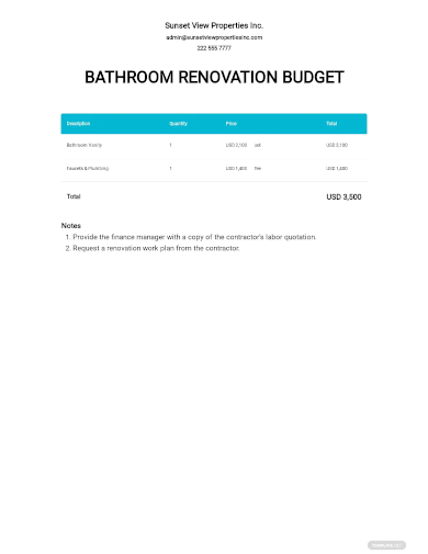 free bathroom renovation budget template