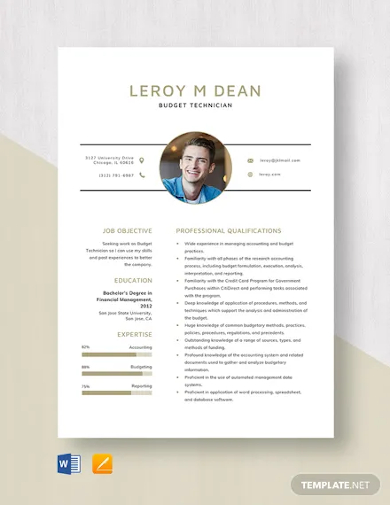 free budget technician resume template