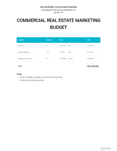free commercial real estate marketing budget