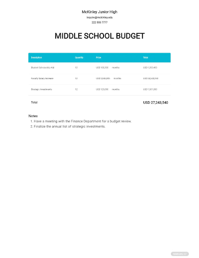 free middle school budget template