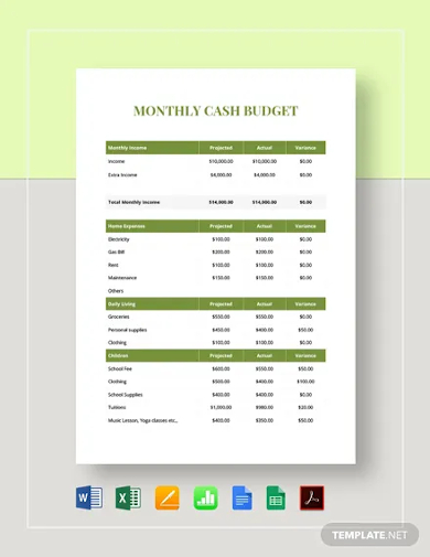 free monthly cash budget template