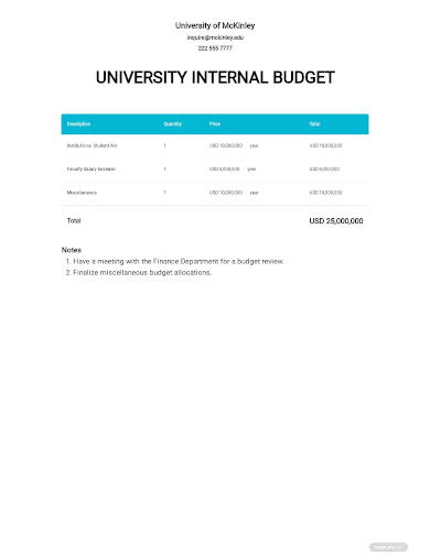 free university internal budget template
