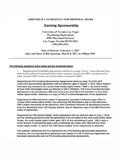 gaming sponsorship request for proposal