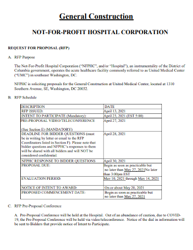 general construction for hospital corporation proposal