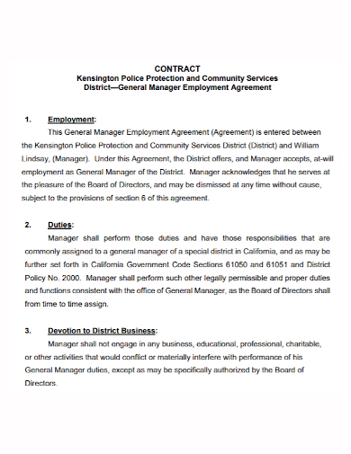 general manager employment agreement contract
