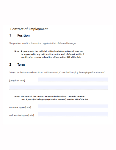 general manager position employment contract