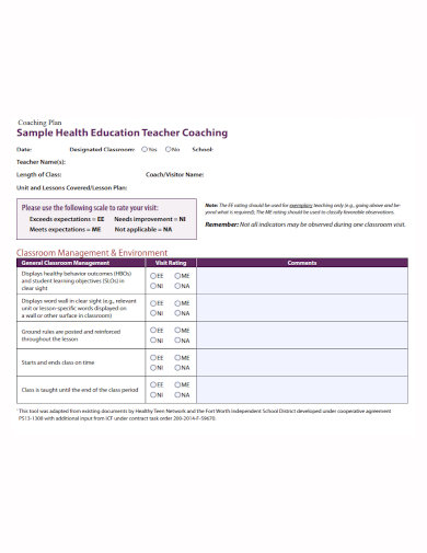 health education teacher coaching plan