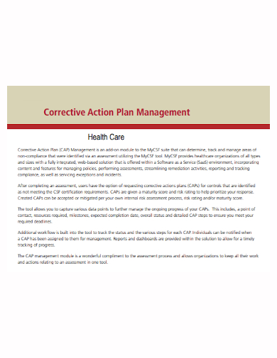 healthcare management corrective action plan