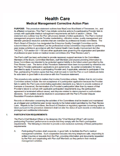 healthcare medical corrective action plan