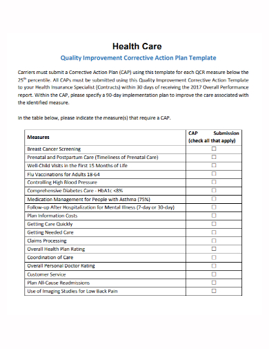healthcare quality corrective action plan