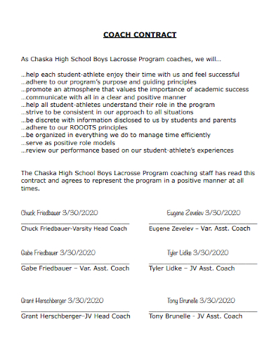 high school athlete coach contract