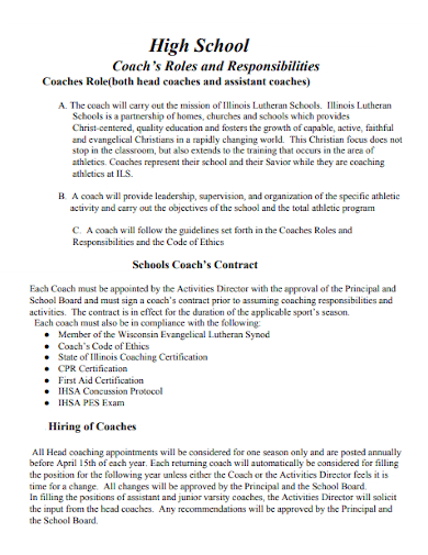 high school coach rules and responsibility contract