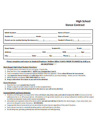 high school dance contract