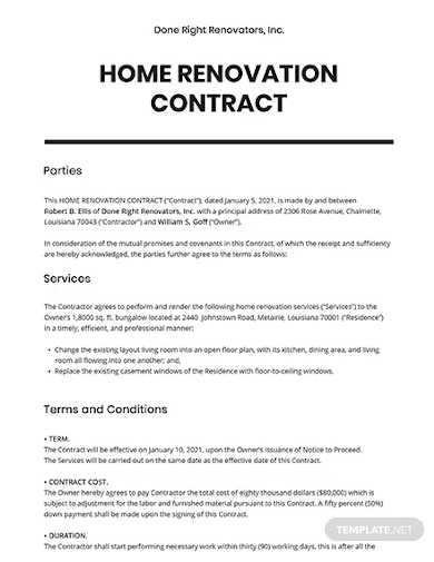 home renovation contract template