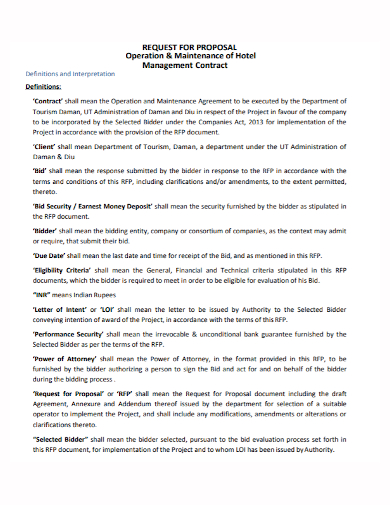 hotel maintenance management contract proposal