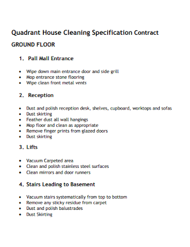 house cleaning specification contract