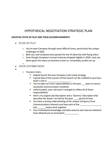hypothetical negotiation strategy plan