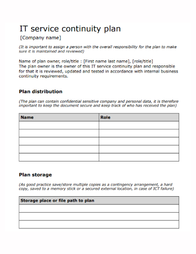 it company service continuity plan
