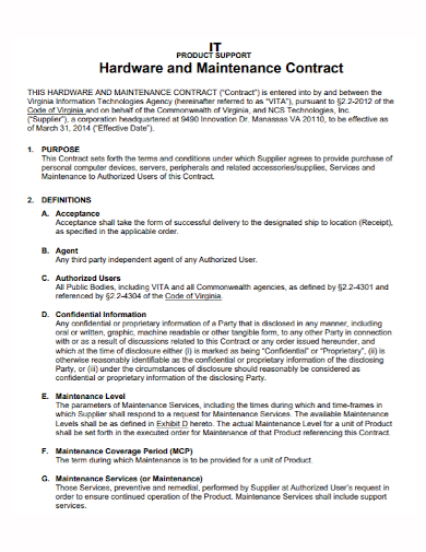 it hardware support maintenance contract
